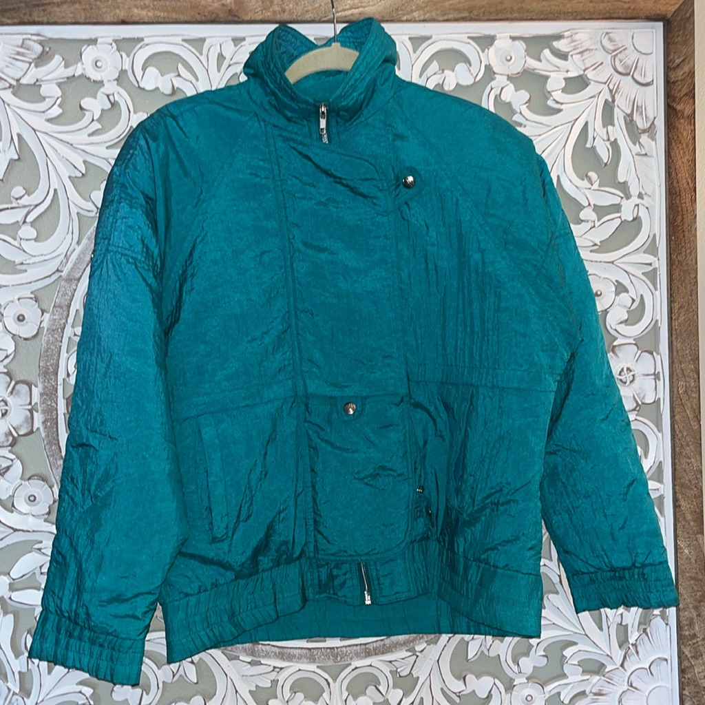 Andy Johns Turquoise Light Puffy Windbreaker Winter Snow Ski 80's Men's Sz S